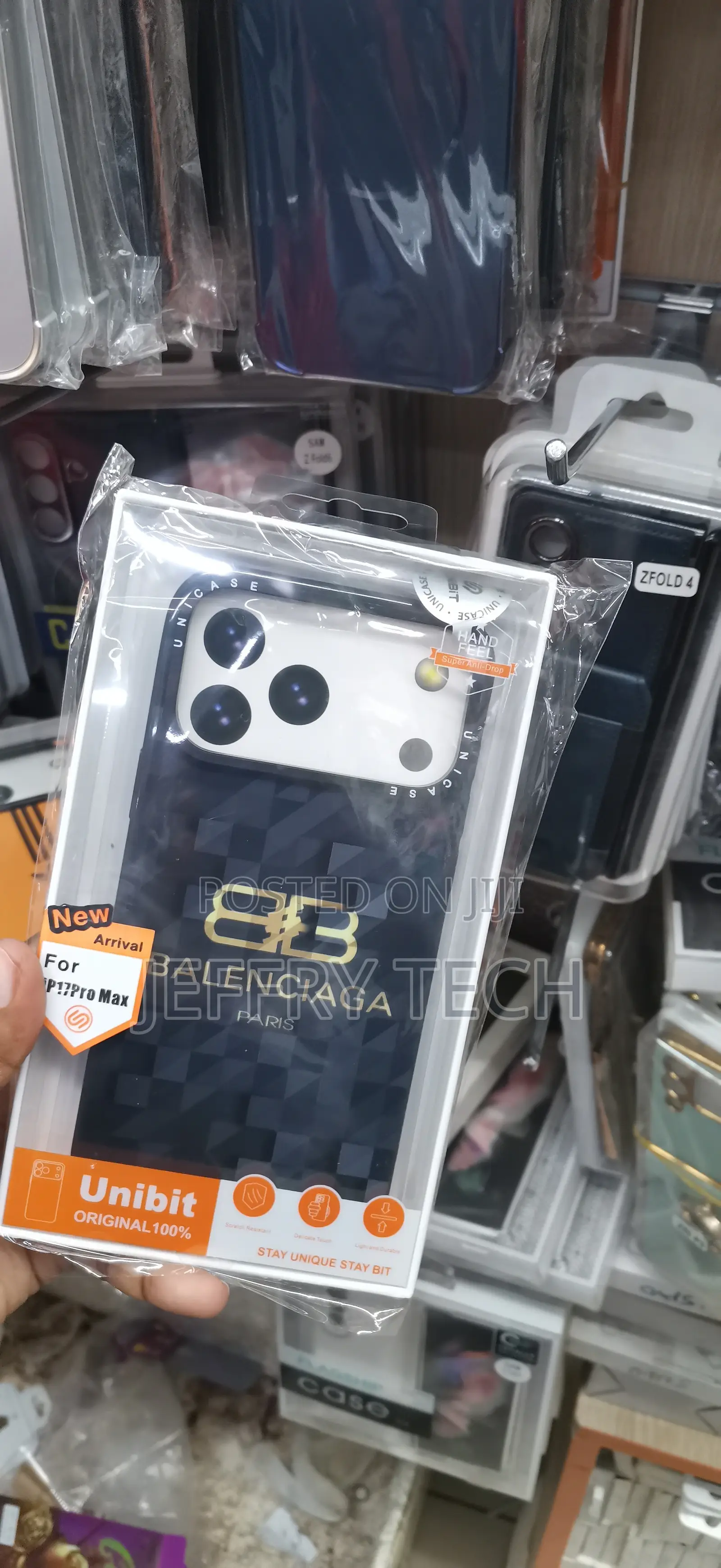 iPhone 17 Pro Max Balenciaga-Branded Dark, Checkered Pattern Case