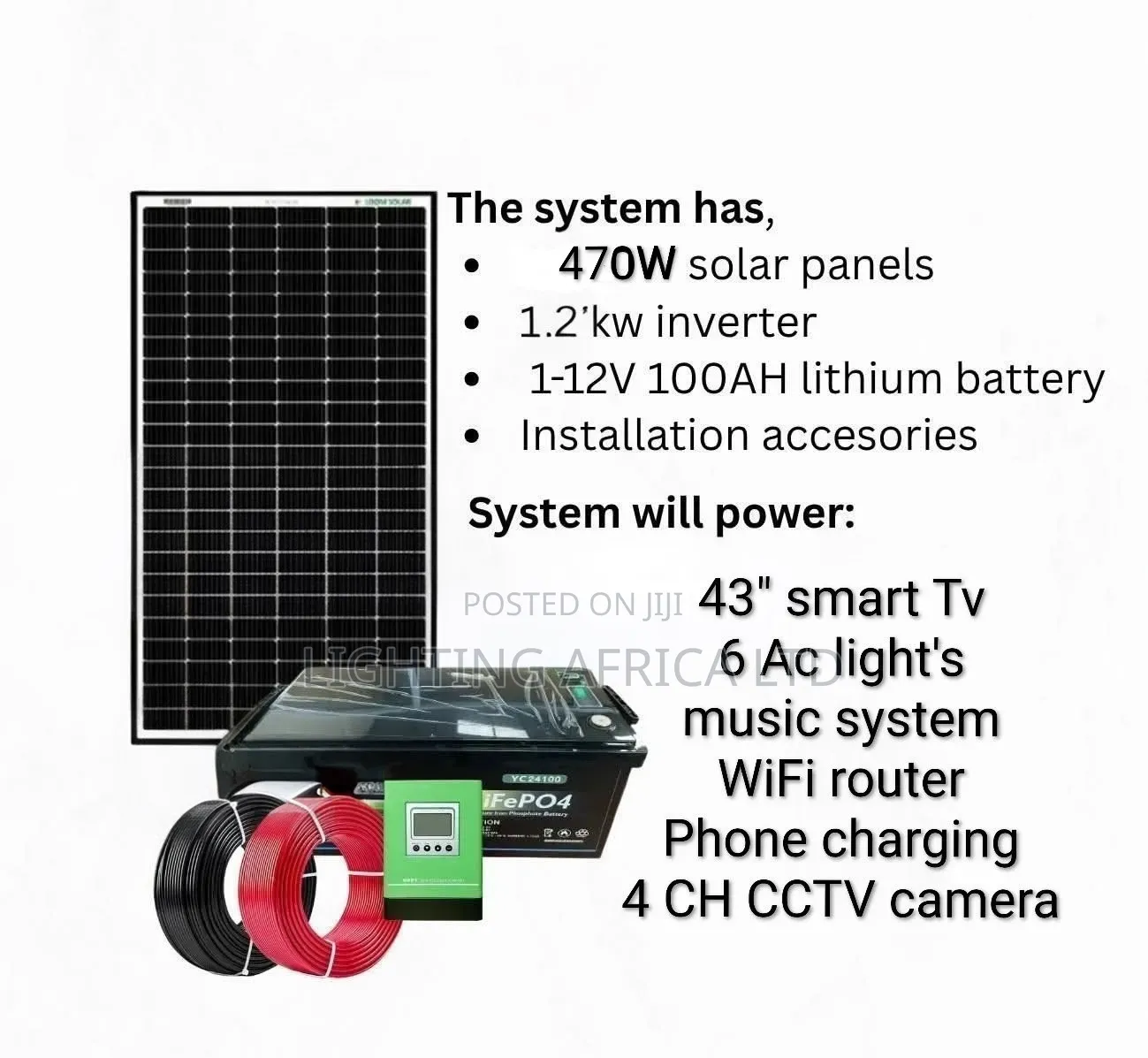 1.2kw Inverter - 100ah Lithium Battery - 470w Solar Panel Full Package