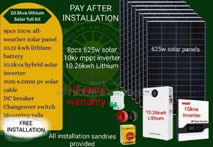 10kva Inverter - 10.26kwh Lithium Battery - (8)625w Solar Panels Kit