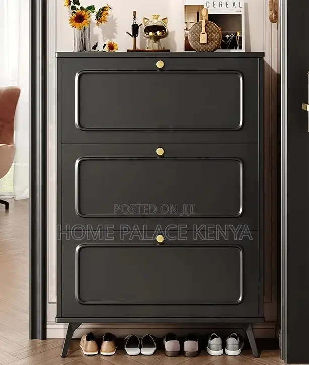 Shoe Cabinet: Black Ultra Thin Vintage Flip Shoe Rack