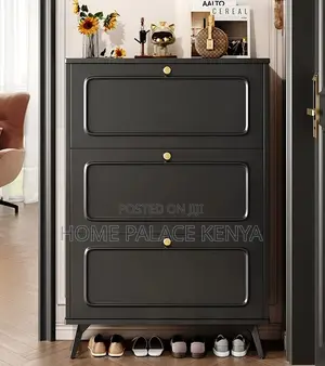 Shoe Cabinet: Black Ultra Thin Vintage Flip Shoe Rack