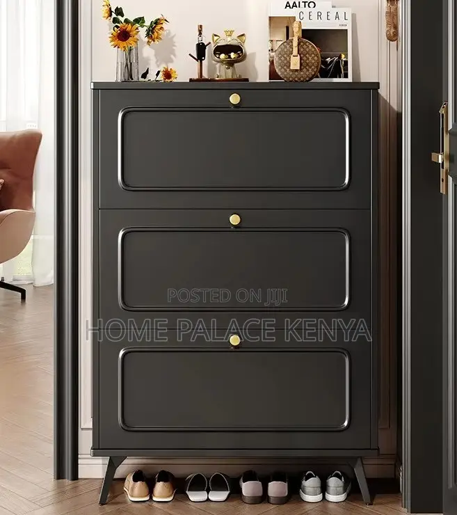 Shoe Cabinet: Black Ultra Thin Vintage Flip Shoe Rack