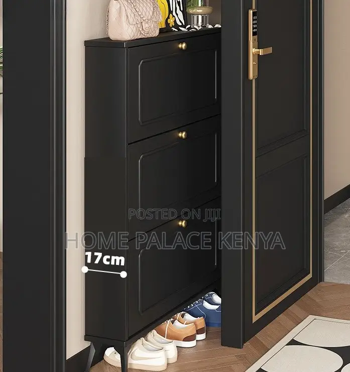 Shoe Cabinet: Black Ultra Thin Vintage Flip Shoe Rack