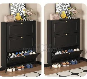 Shoe Cabinet: Black Ultra Thin Vintage Flip Shoe Rack