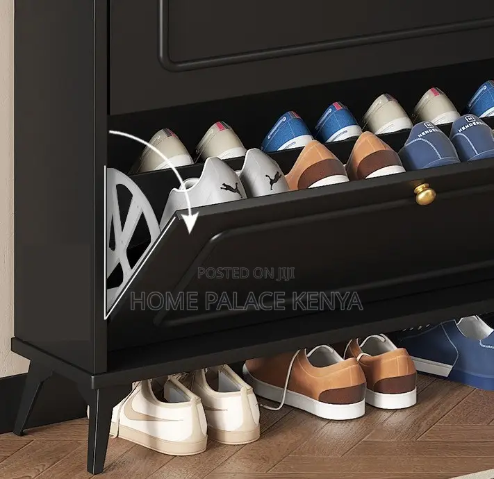Shoe Cabinet: Black Ultra Thin Vintage Flip Shoe Rack