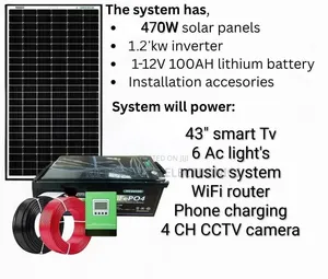 1.2kva Inverter - 100ah Lithium Battery - 470w Solar Home Full Package