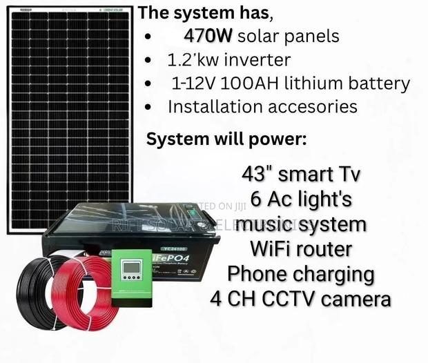 1.2kva Inverter - 100ah Lithium Battery - 470w Solar Home Full Package