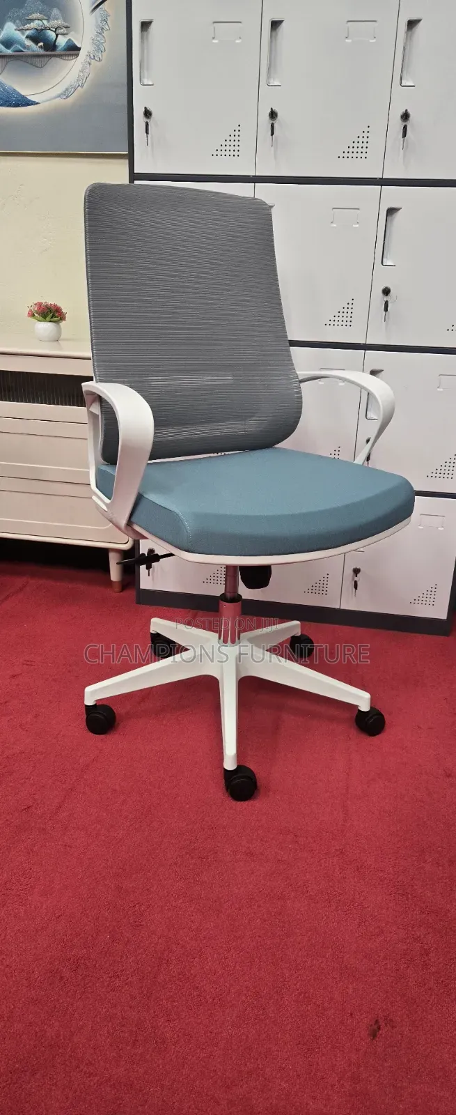 White and Blue Ergonomic Office Chair
