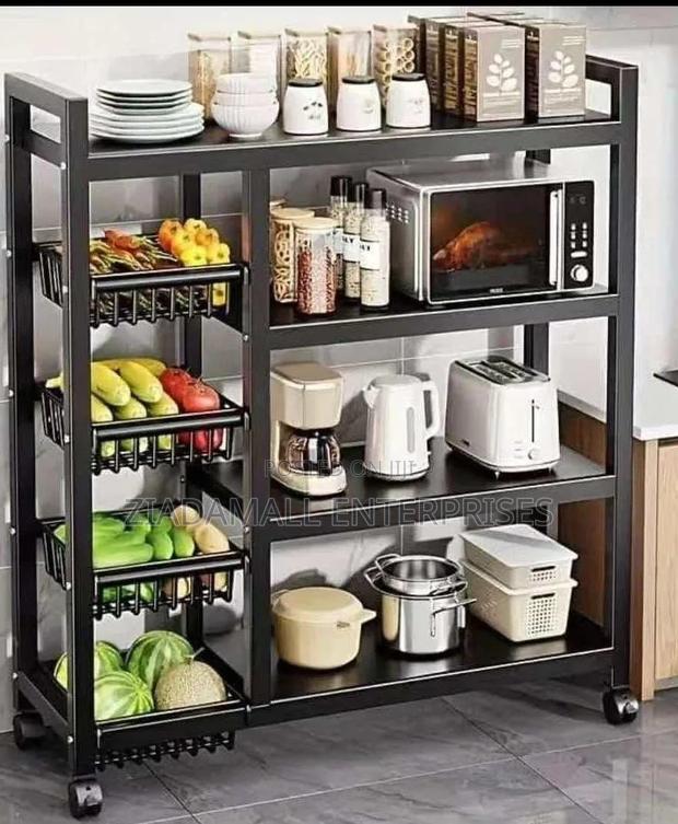 Heavy-Duty Fruit Vegetable Storage Rack With Microwave Stand
