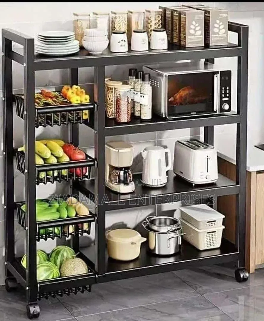 Heavy-Duty Fruit Vegetable Storage Rack With Microwave Stand
