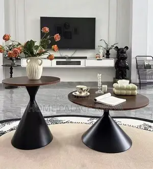 Nesting Table: Two Toned Wooden Top Metallic Base Tables