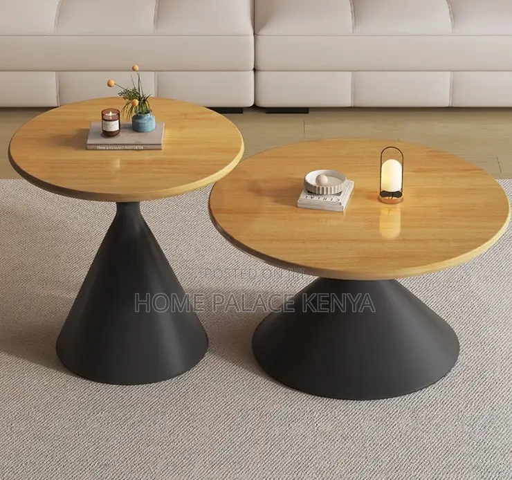 Nesting Table: Two Toned Wooden Top Metallic Base Tables
