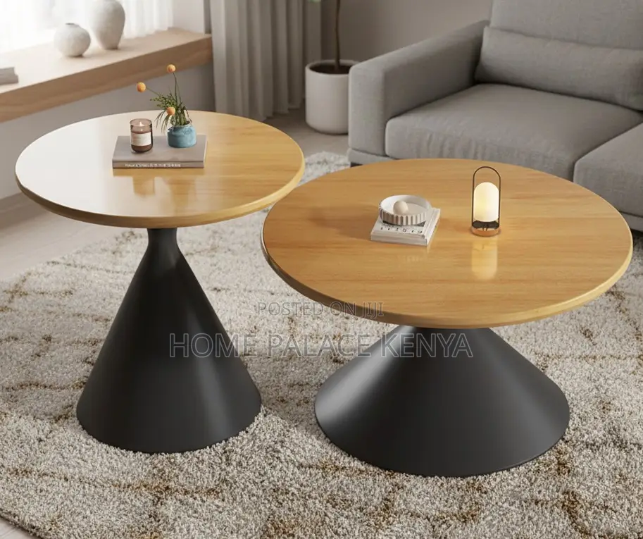 Nesting Table: Two Toned Wooden Top Metallic Base Tables