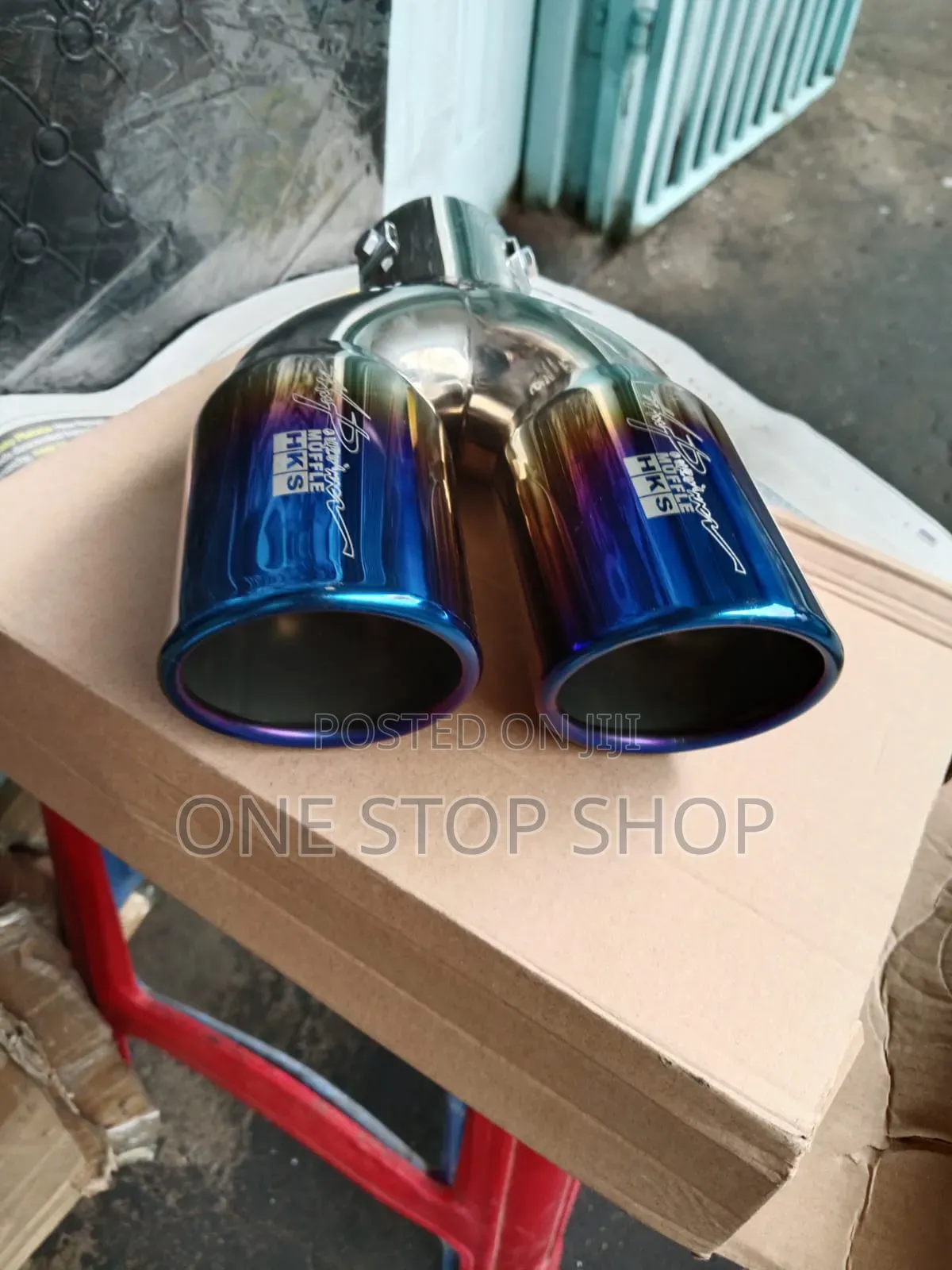 Twin HKS Logged Exhaust Tip Featuring Burnt Blue Finish