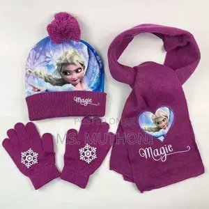Kids Frozen Themed Beanie Scarf And Gloves Set