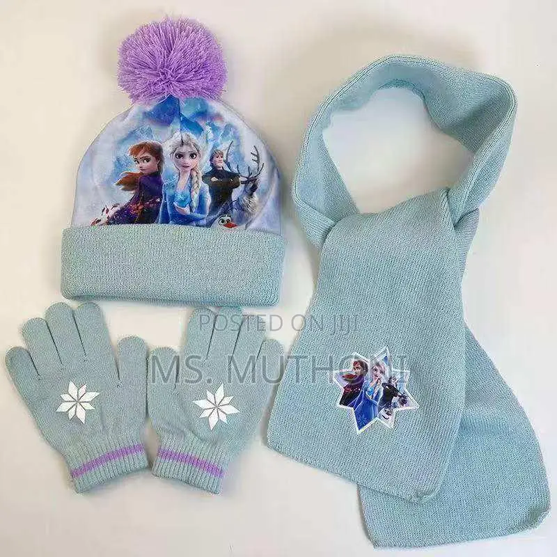 Kids Frozen Themed Beanie Scarf And Gloves Set