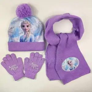 Kids Frozen Themed Beanie Scarf And Gloves Set