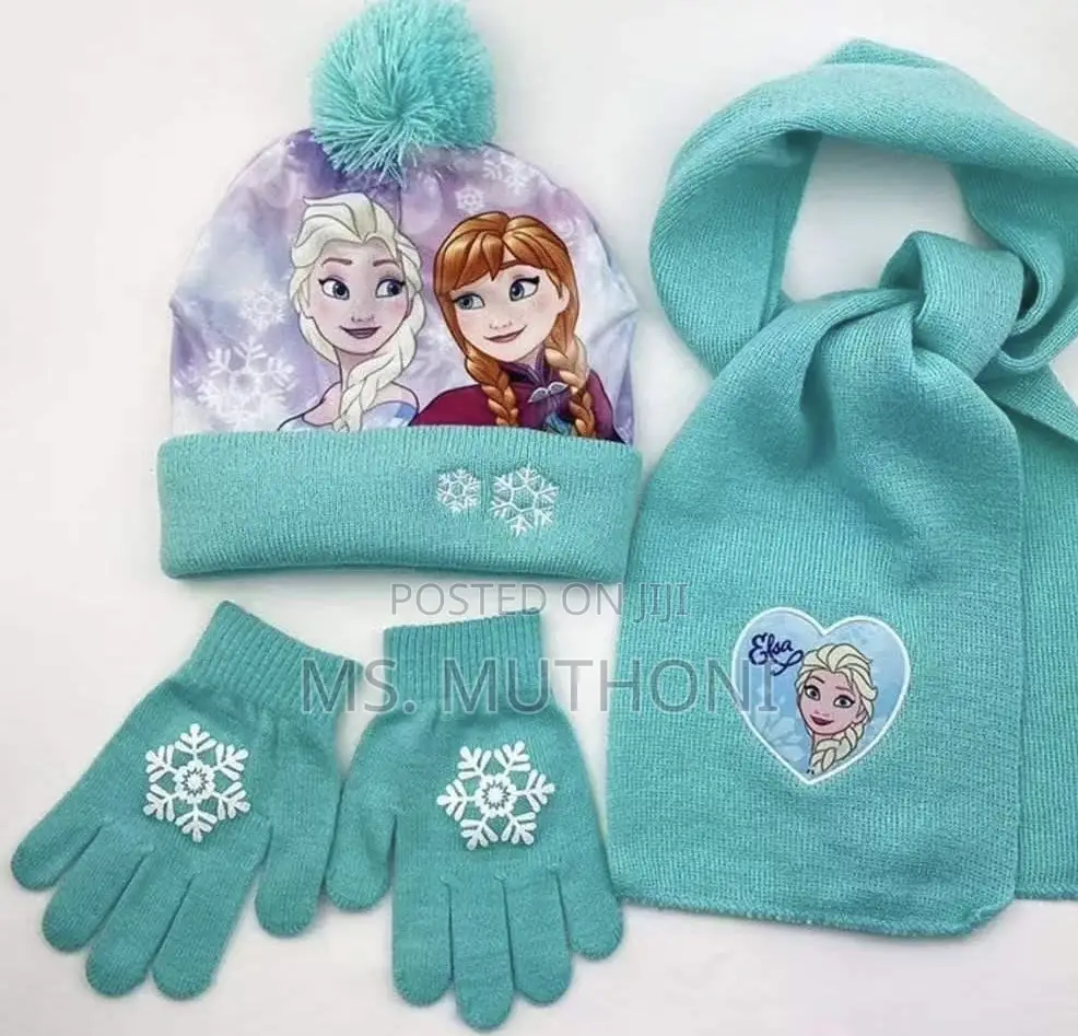 Kids Frozen Themed Beanie Scarf And Gloves Set