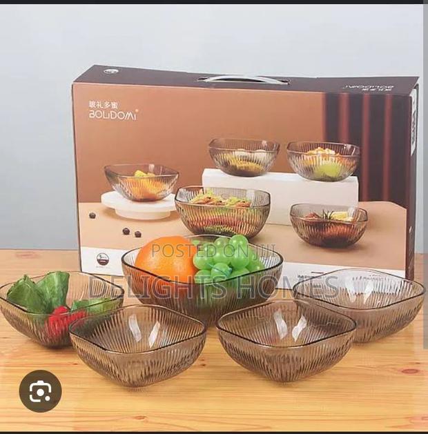 Blue-Grey Vertical Glass Salad Bowl Set - thumbnail 2