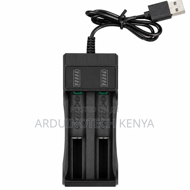 2-Slot 18650 Li-Ion Battery Charger With Integrated Usb Cable.