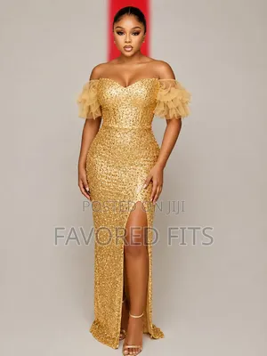 Gold Midi Party Dress for Ladies