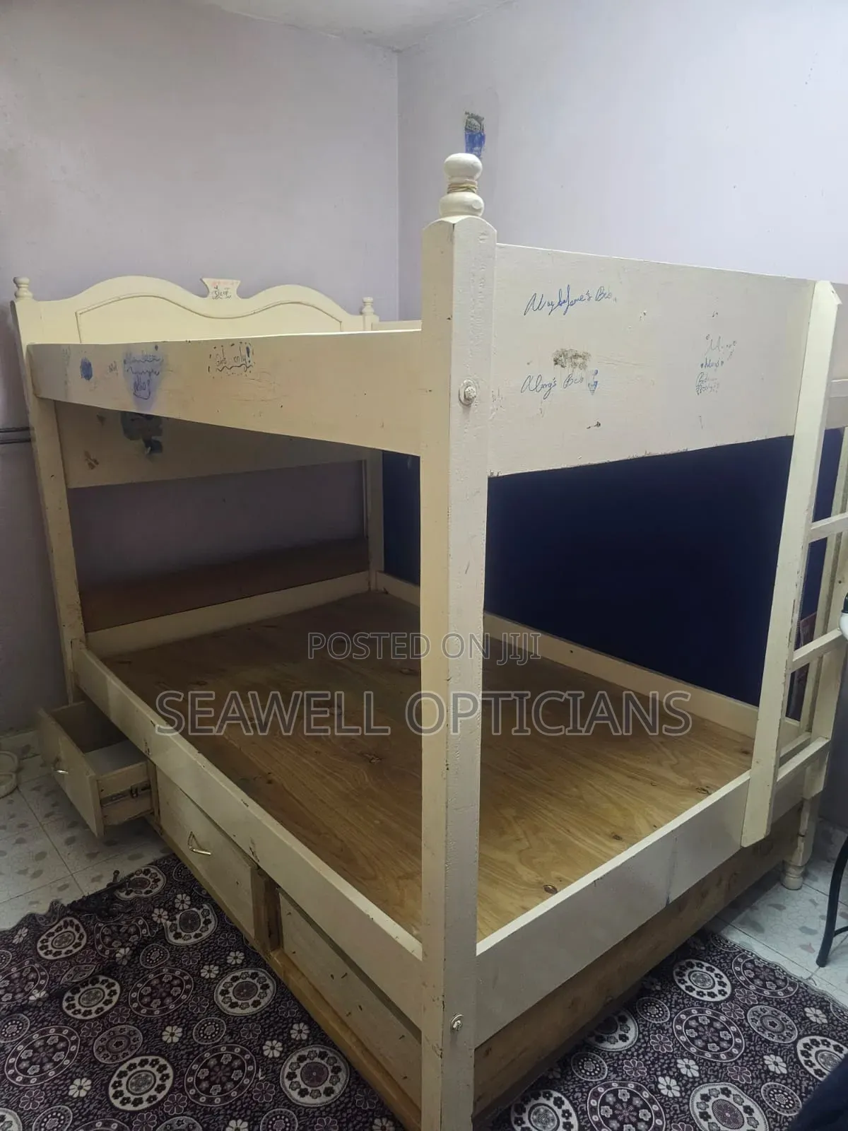 Double Decker Bed 4×6 Wooden With Drawers