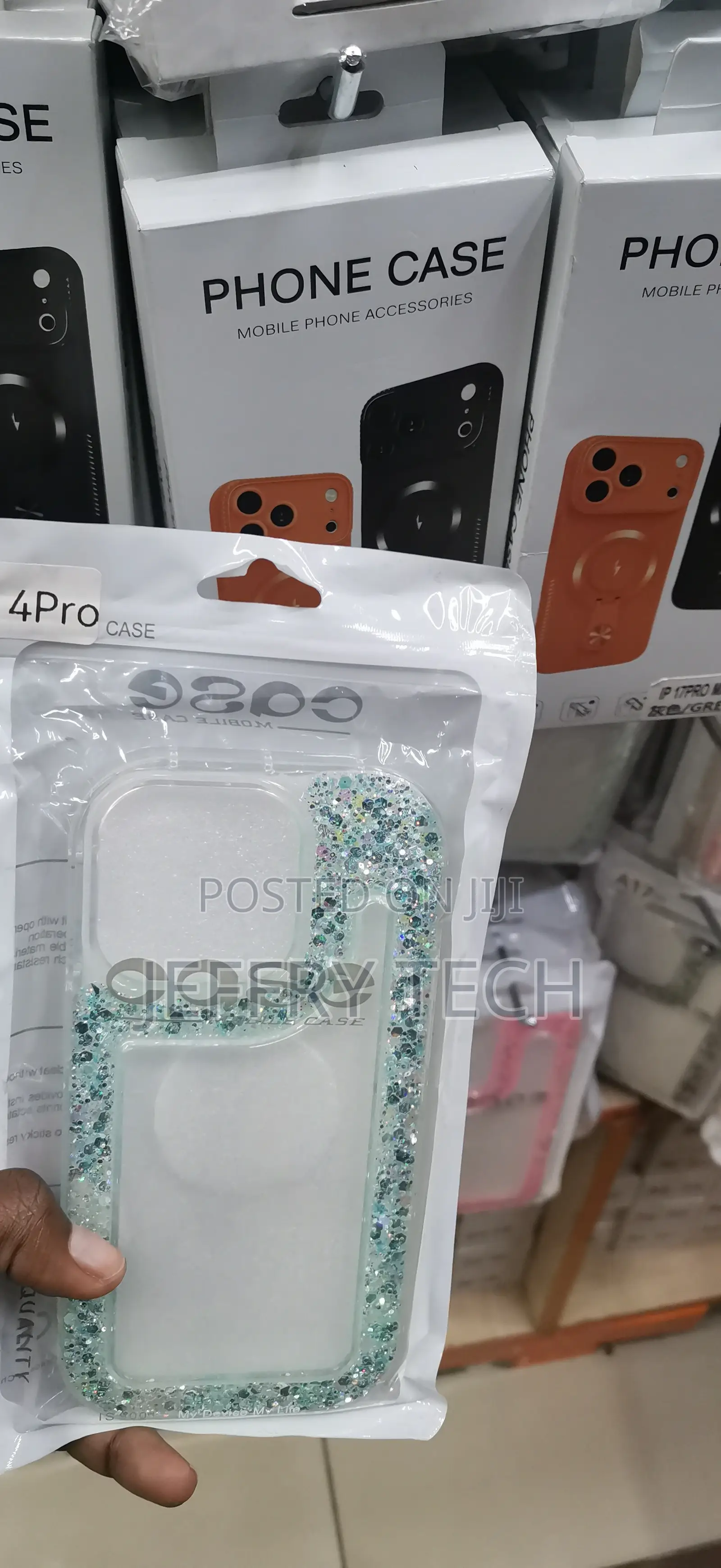 iPhone 14 Pro Sparkling Teal and Silver Glitter Borders Case