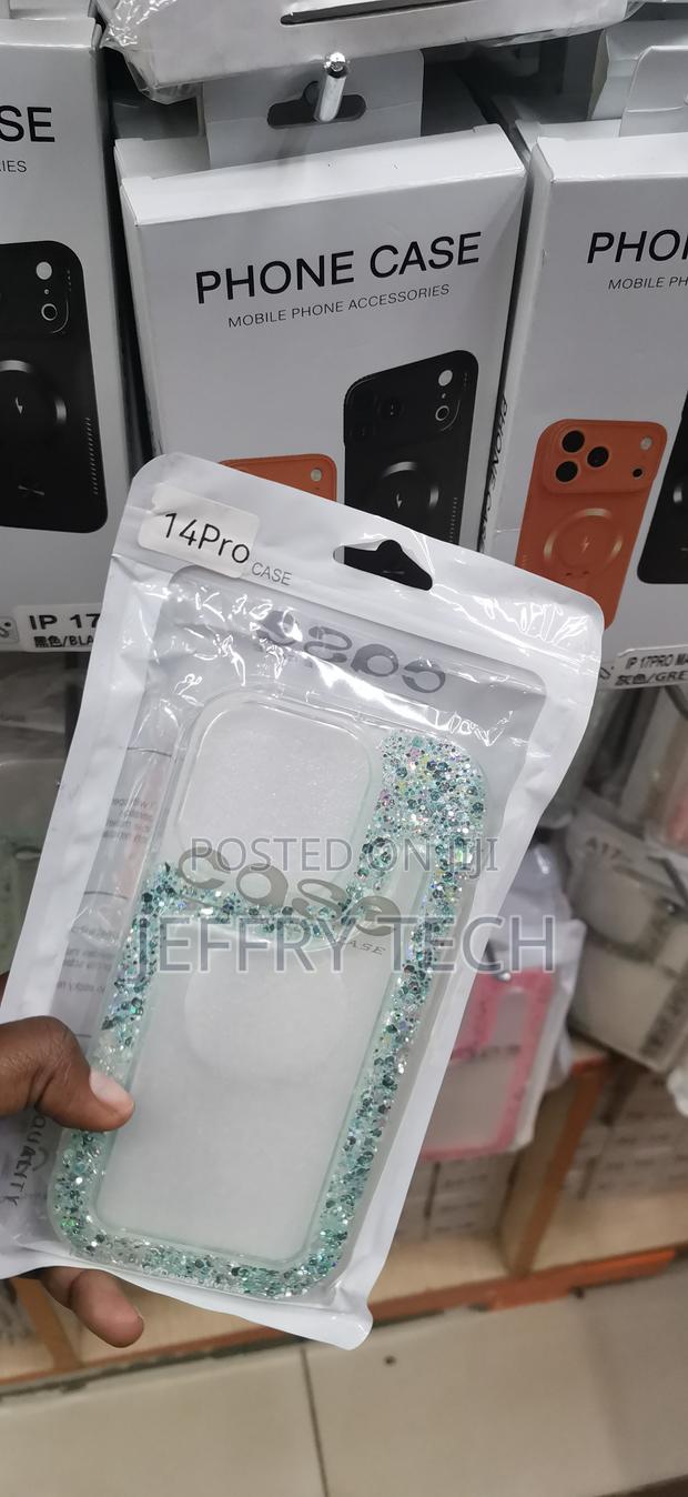 iPhone 14 Pro Sparkling Teal and Silver Glitter Borders Case - thumbnail 2