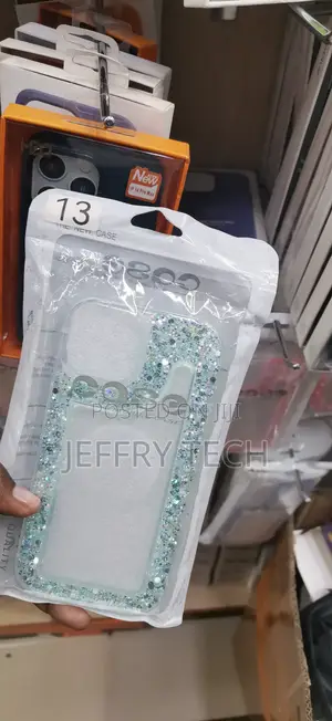 iPhone 14 Pro Max Embedded Light Blue and Silver Glitter Chunks Case