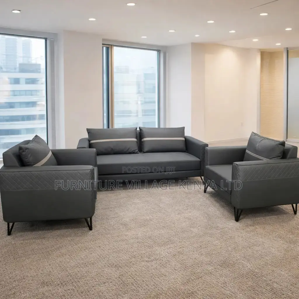 Gray Leather 5-Seater Sofa Set.