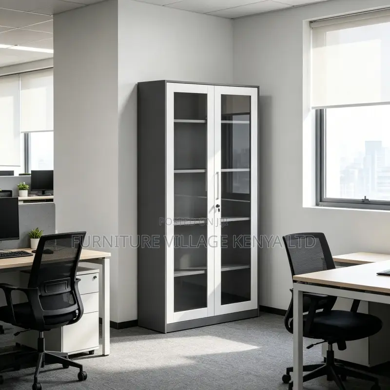 2-Door Modern Glass Office Cabinet.