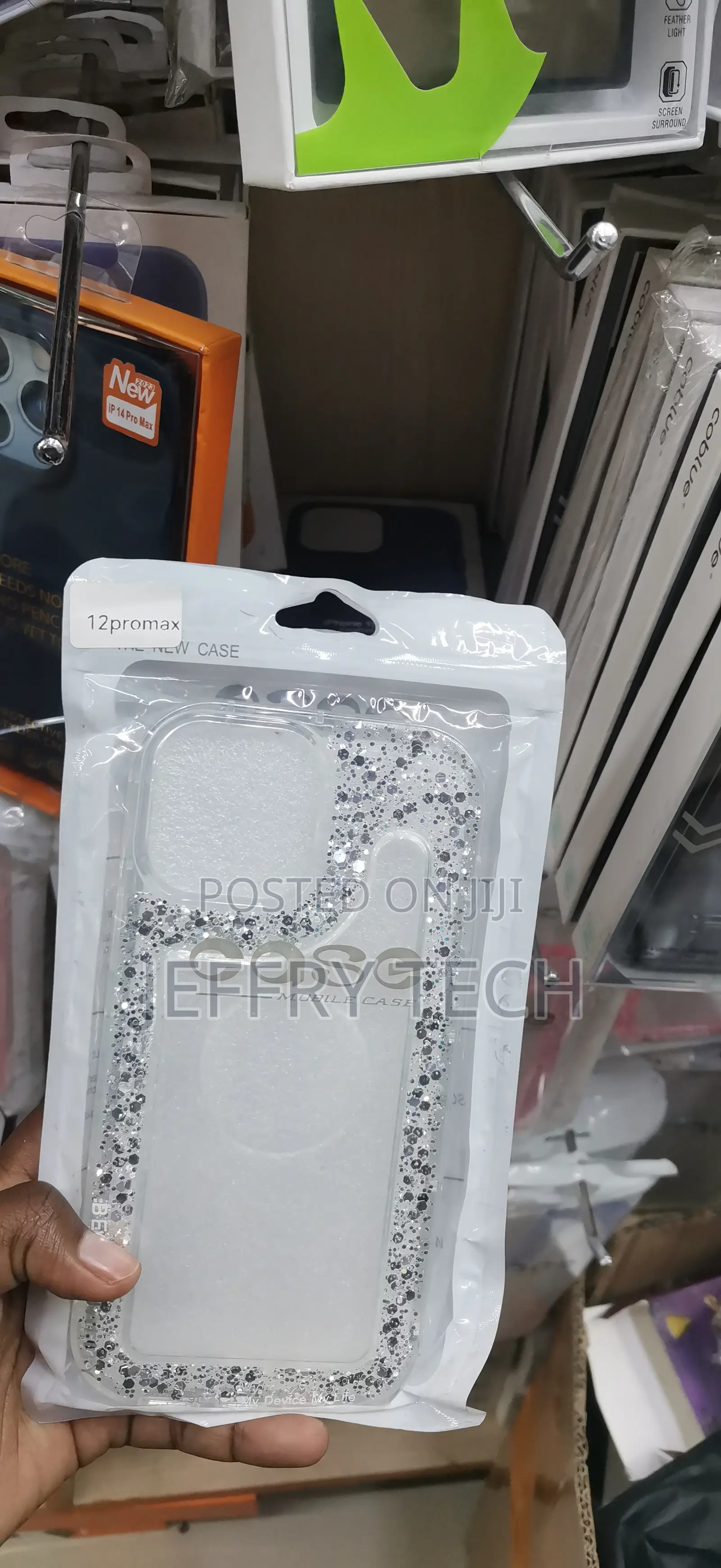 Phone 12 Pro Max Translucent With Heavy Silver Glitter Flakes Case