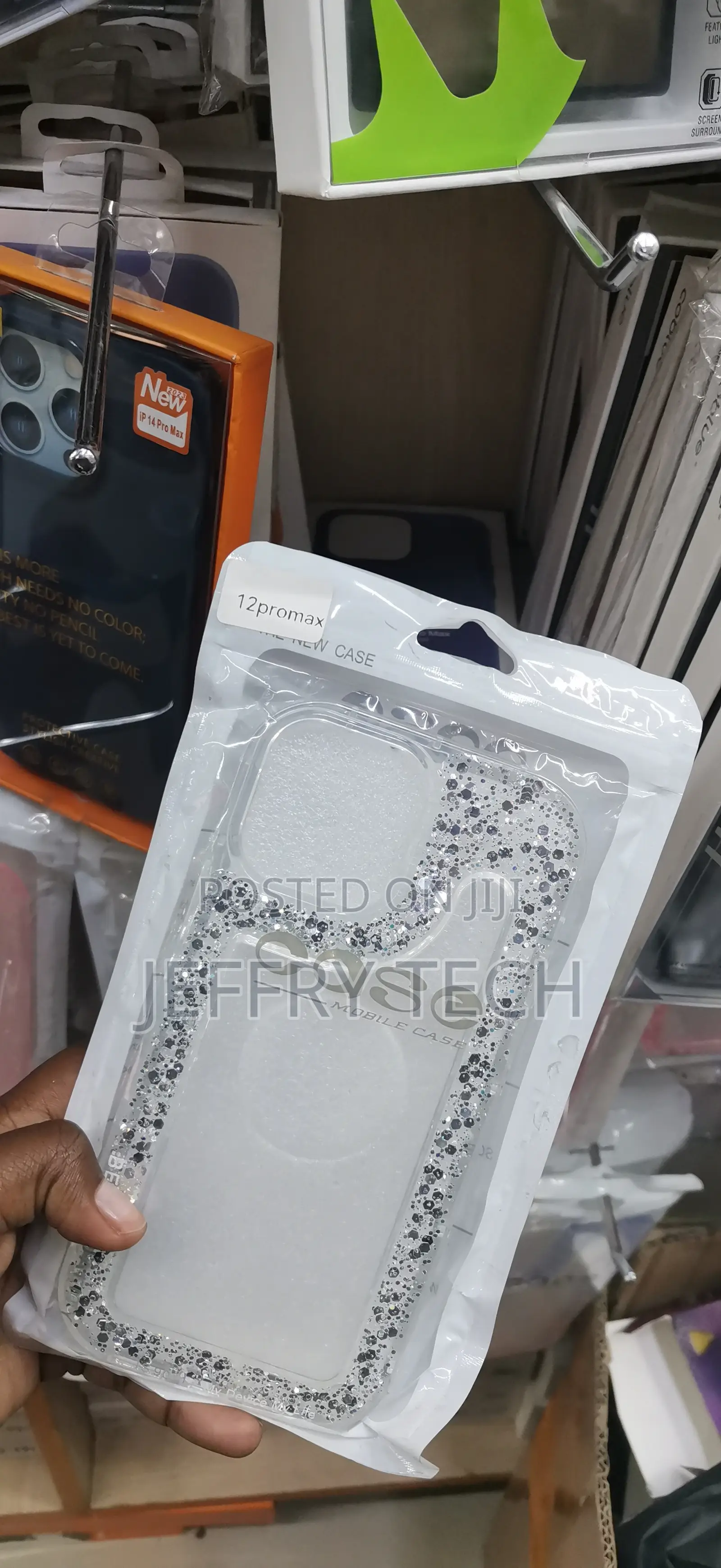 Phone 12 Pro Max Translucent With Heavy Silver Glitter Flakes Case
