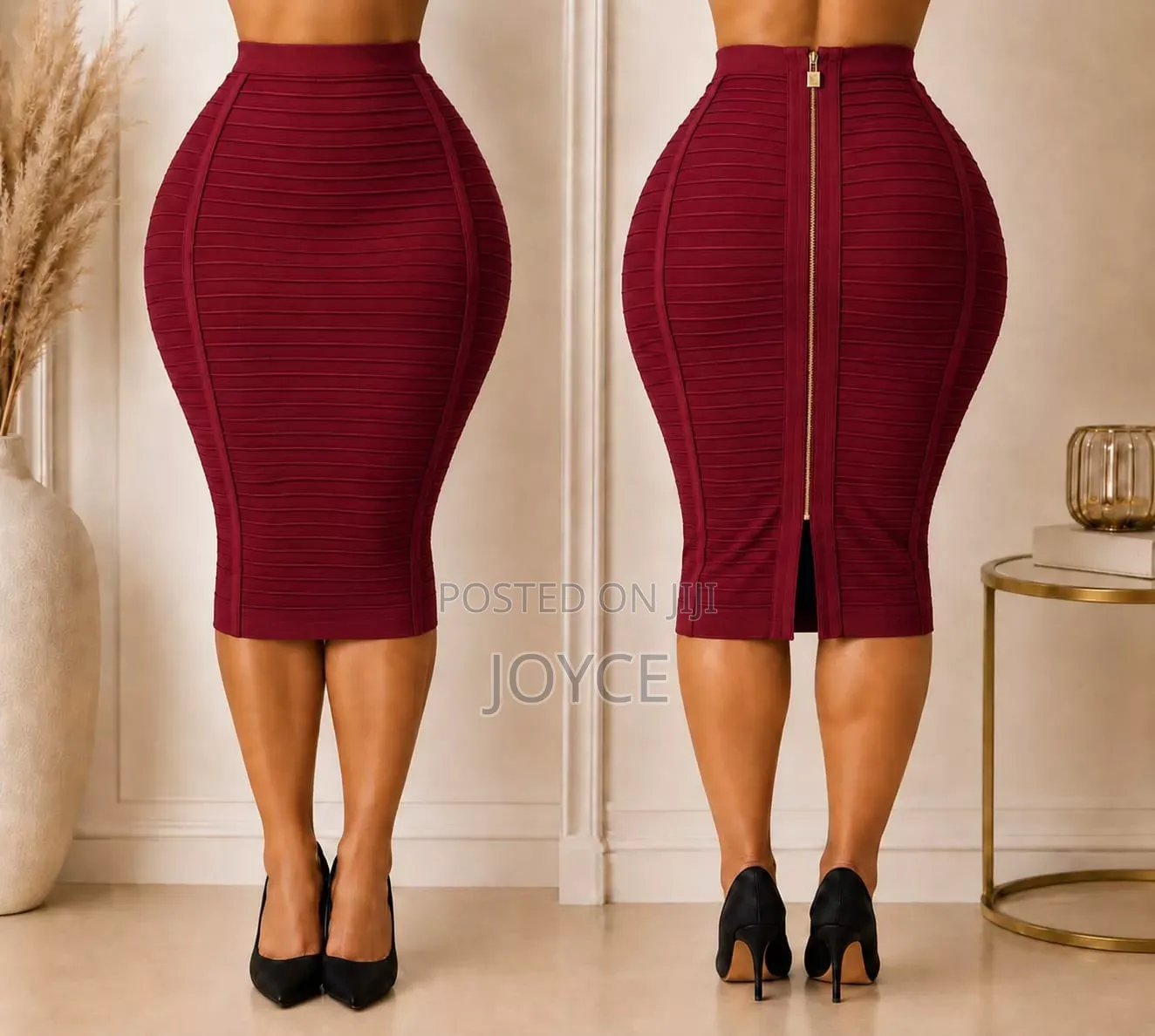 Back Zipper Ribbed Vertical,Strechy Bandage Skirt