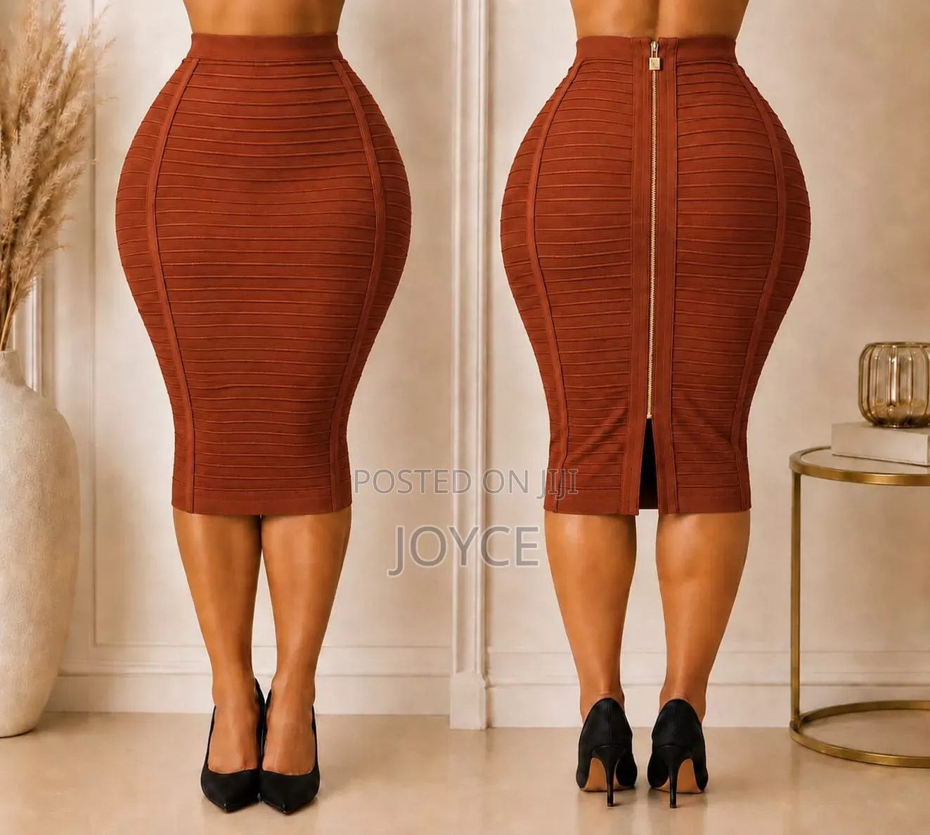 Back Zipper Ribbed Vertical,Strechy Bandage Skirt