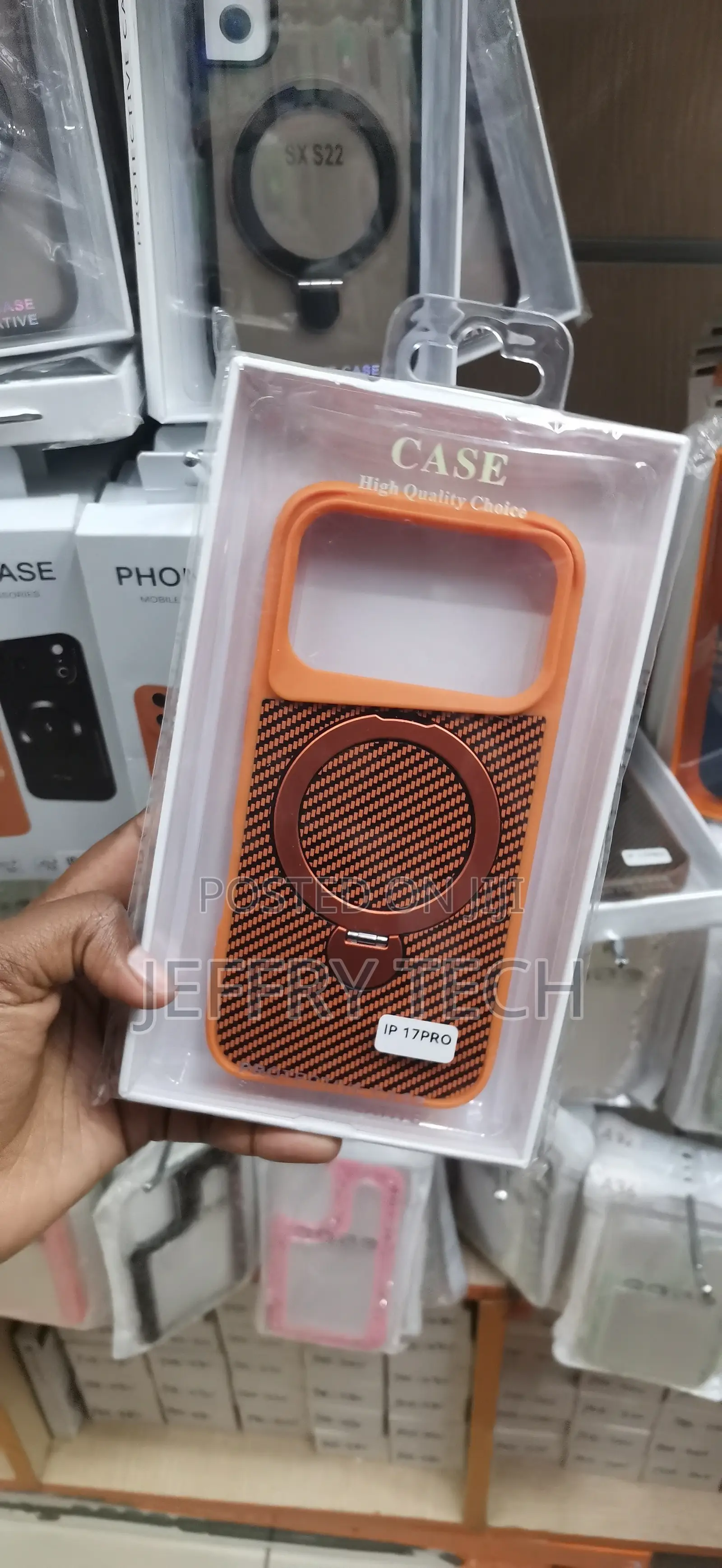 iPhone 17 Pro Orange Carbon-Fiber Textured Phone Case