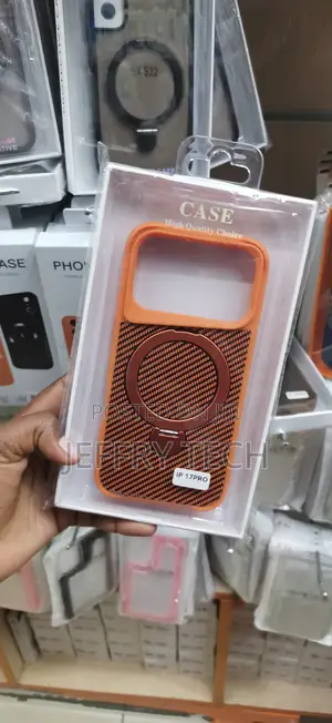iPhone 17 Pro Orange Carbon-Fiber Textured Phone Case