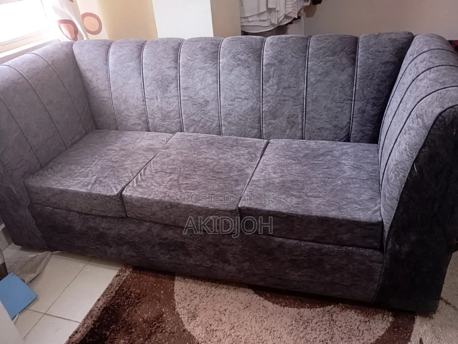 Modern Grey 3-Seater Velvet Sofa; Clean, Comfortable Durable