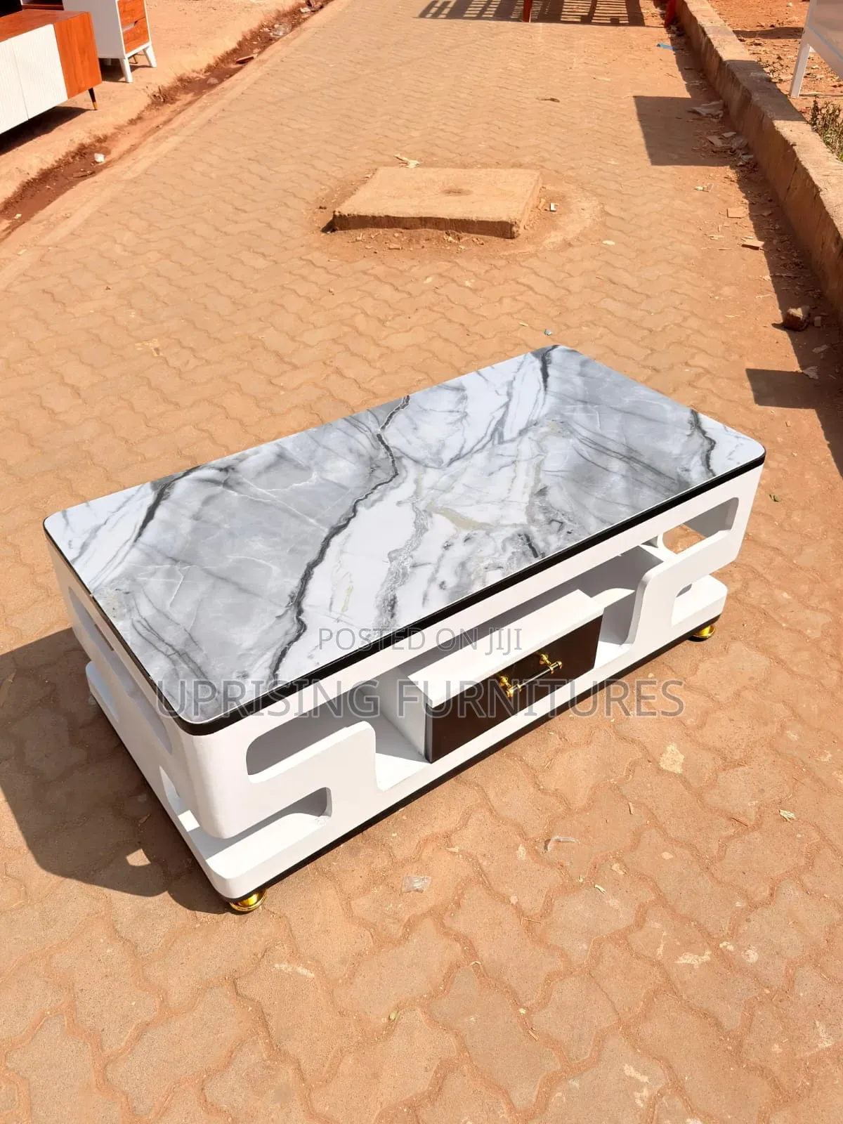 Coffee Table White Flower Marble Top Gray
