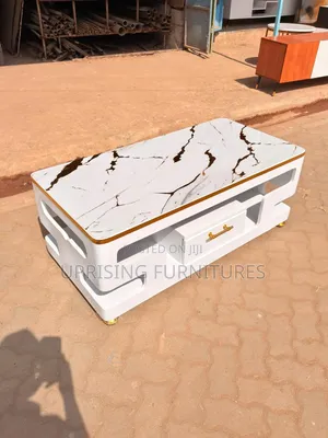 Coffe Table Flower White Plain Marble Top Gold