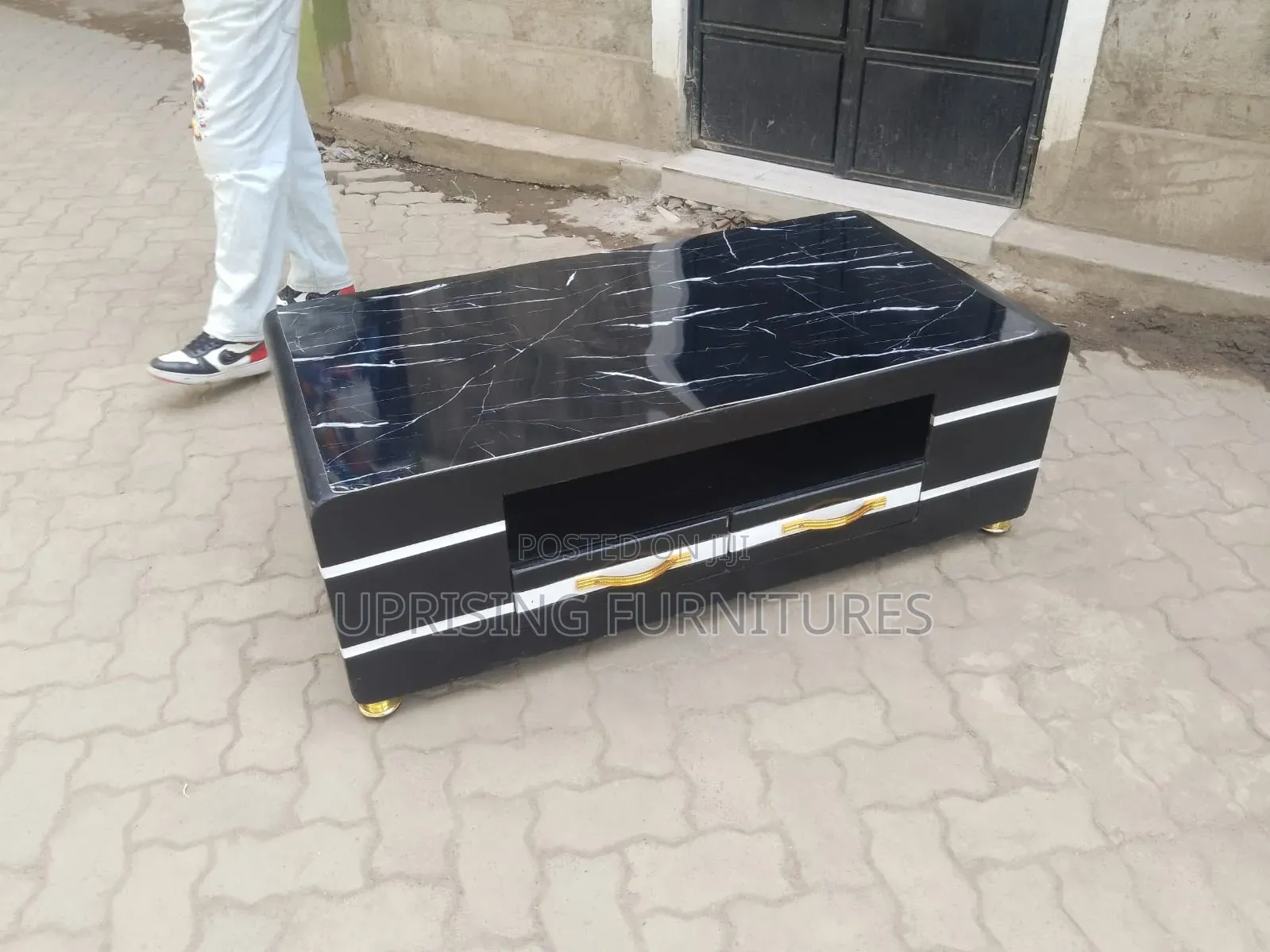 Coffee Table Black With Marble Top Black 2by 4ft