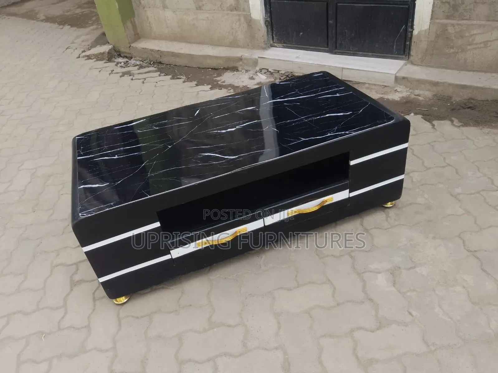 Modern Black Frame Coffee Table With Black Marble Top