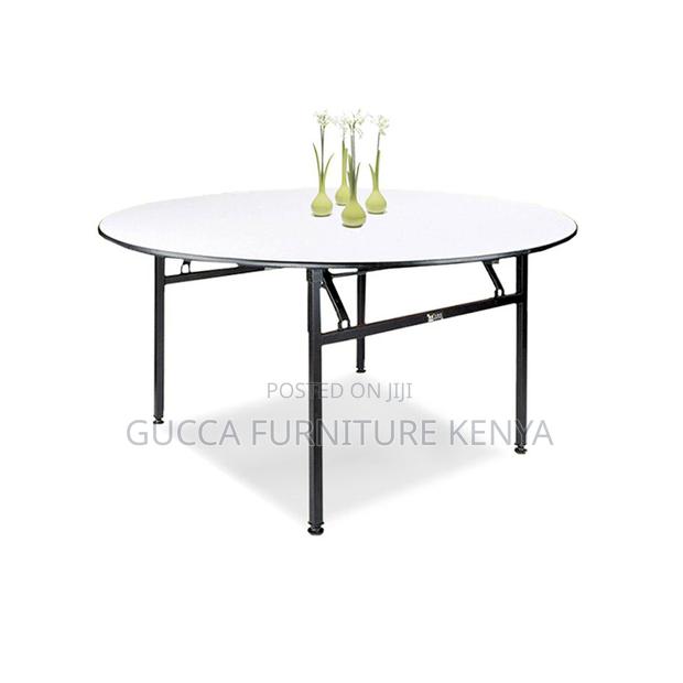 Round White Restaurant Table. - thumbnail 2