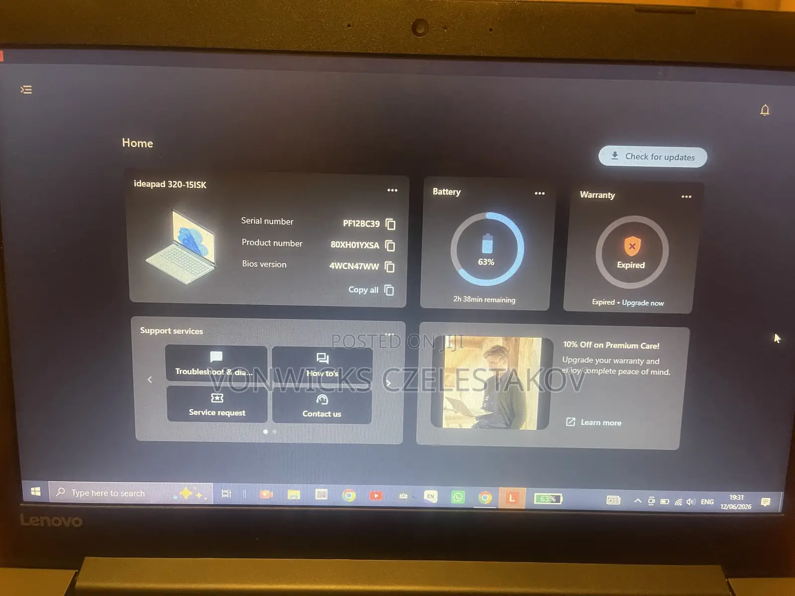 Laptop Lenovo IdeaPad 320 8GB Intel Core 3 HDD+SSD 2T