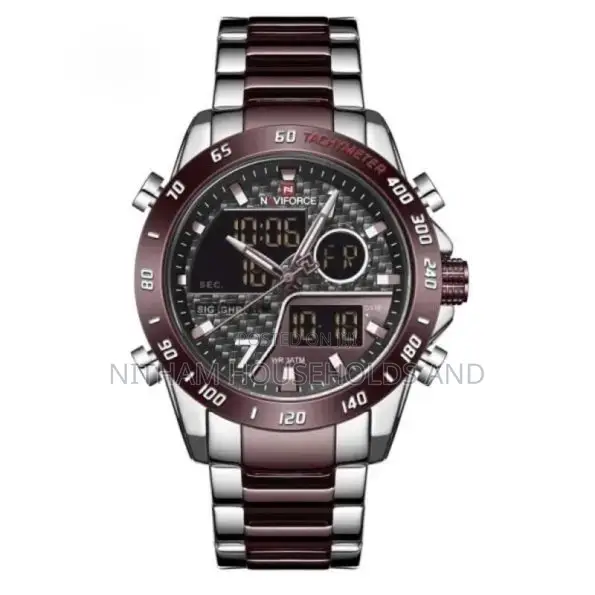 Naviforce Nf9171 Dual Time Stainless Steel Watch for Men (Coffee)
