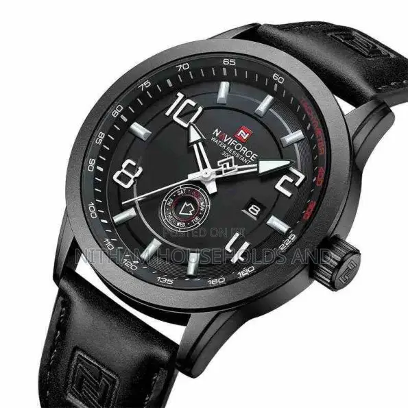 Naviforce Nf9229 Black Leather Strap Watch