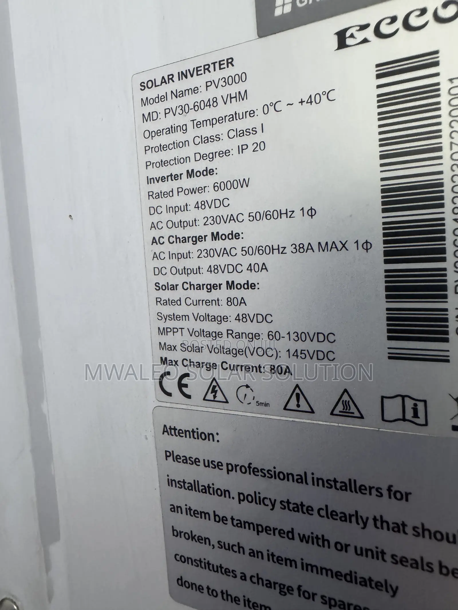 Solar Inverter Must 6000w 48vdc
