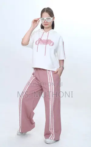 Girls 2 Piece Striped Wide Legs Hoodie Set (7-20 Yrs )