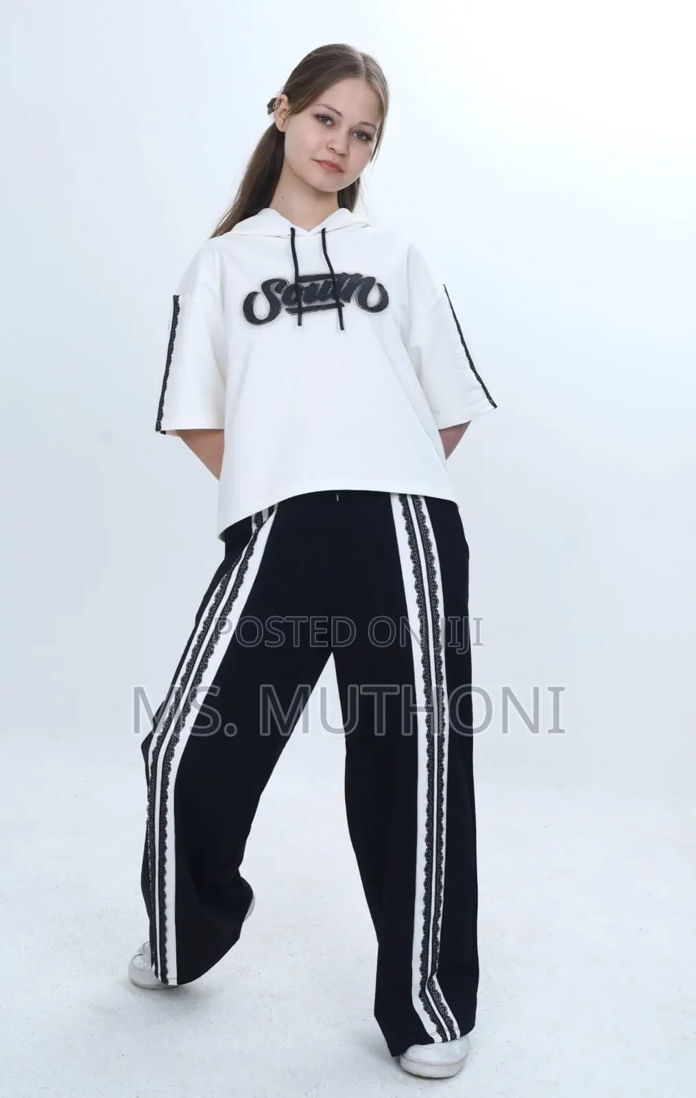 Girls 2 Piece Striped Wide Legs Hoodie Set (7-20 Yrs )