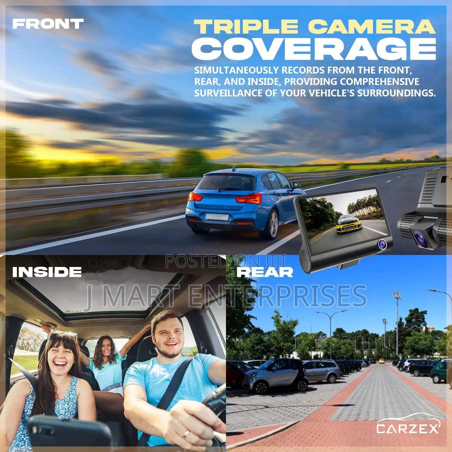 3-Channel 4" Ips Dash Camera Screen for Cars – Full Hd 1080p DVR